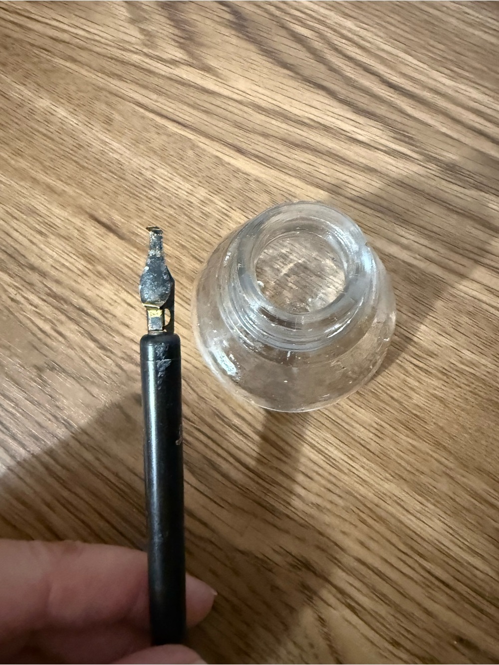 Black Dip Pen with Glass Ink Well